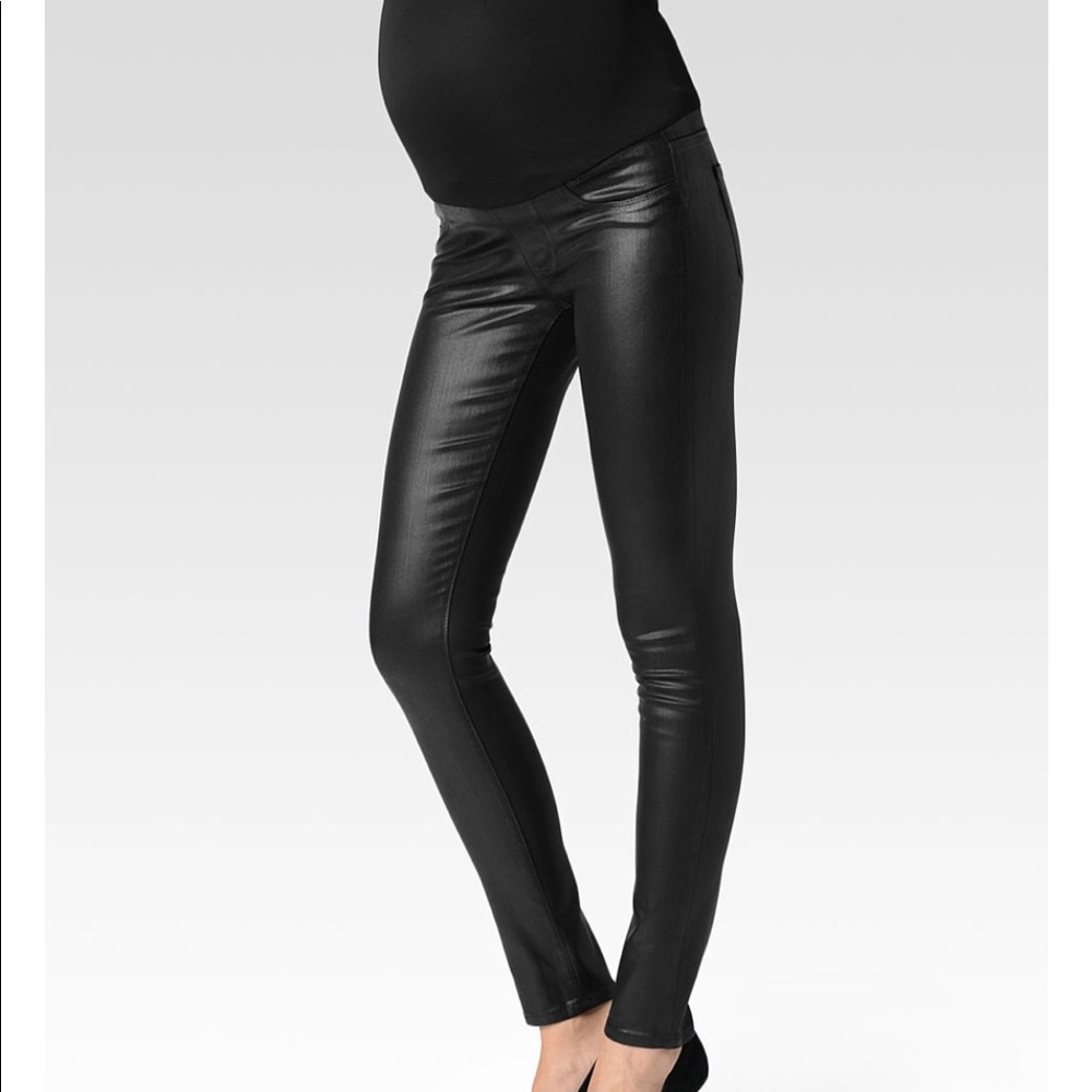 Paige Maternity Jeans - Coated black skinny jeans